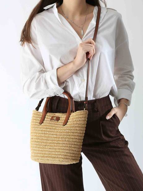 Sac à Main Brie Cuir Et Raphia Lauren ralph lauren Beige brie 31962120 vue secondaire 1