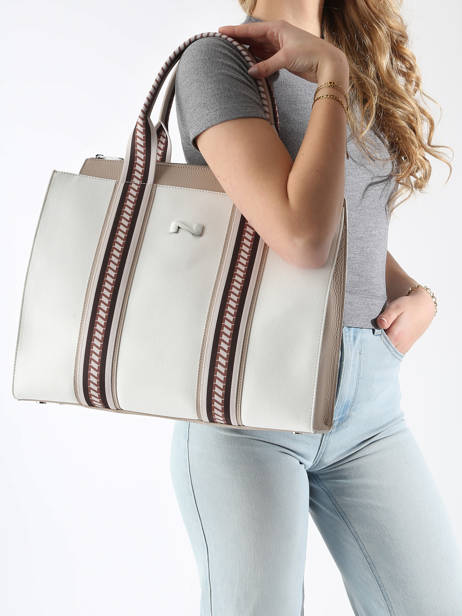 Sac Cabas Nina Canvas Et Cuir Nathan baume Blanc solar NINA vue secondaire 1