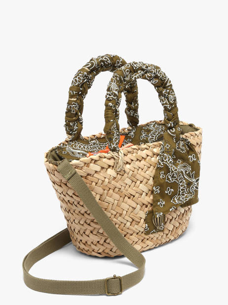 Sac Porté Main Bandana Paille Le voyage en panier Vert bandana PM968 vue secondaire 1